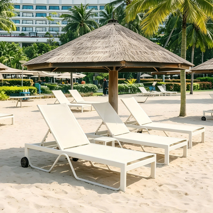 Aluminum Teslin Reclining Sun Lounger Chair With Wheels For Hotel Swimming Pool Resort Patio