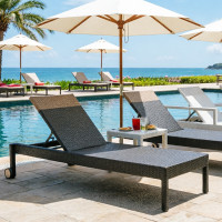 Weather Resistant Synthetic Rattan Recline Chaise Bed With Wheels For Villa Backyard Hotel Patio