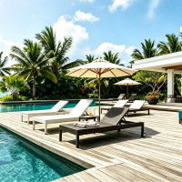 Weather Resistant Synthetic Rattan Recline Chaise Bed With Wheels For Villa Backyard Hotel Patio