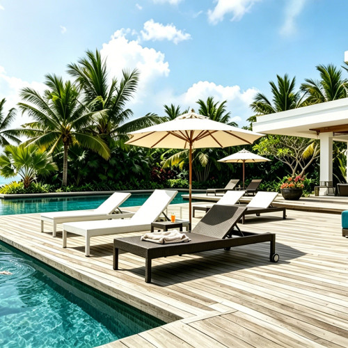 Weather Resistant Synthetic Rattan Recline Chaise Bed With Wheels For Villa Backyard Hotel Patio
