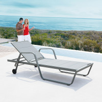 Mobile Wheel Textilene Beach Sunbed ForTropical Seaside Hotel Resort Outdoor
