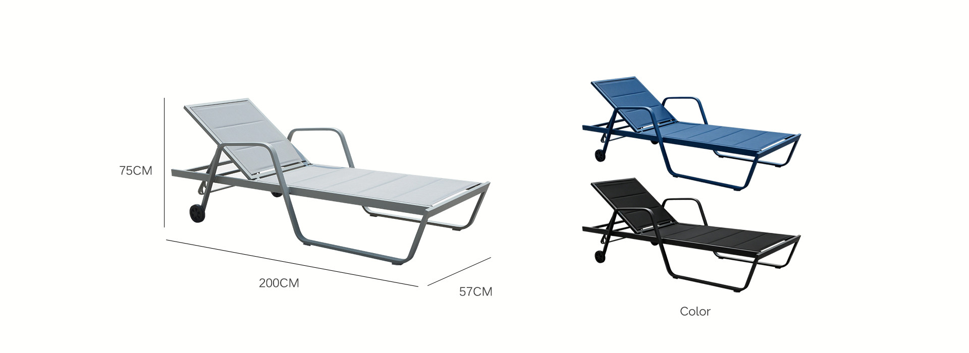 Mobile Wheel Textilene Beach Sunbed