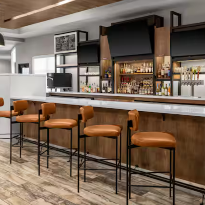 Mid Century Bar Stool With Leather Upholstery For Hotel Bars