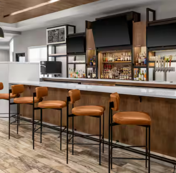 Mid Century Bar Stool With Leather Upholstery For Hotel Bars