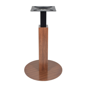Modern Square Pedestal Table Base with Walnut Wood Grain | Commercial Restaurant Table Legs