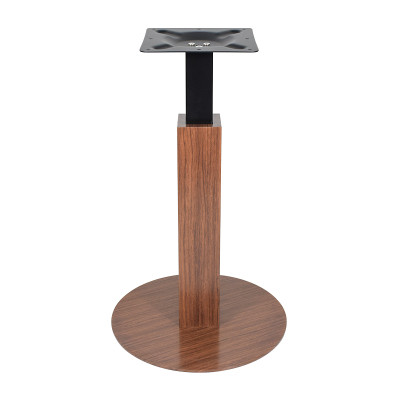 Modern Square Pedestal Table Base with Walnut Wood Grain | Commercial Restaurant Table Legs