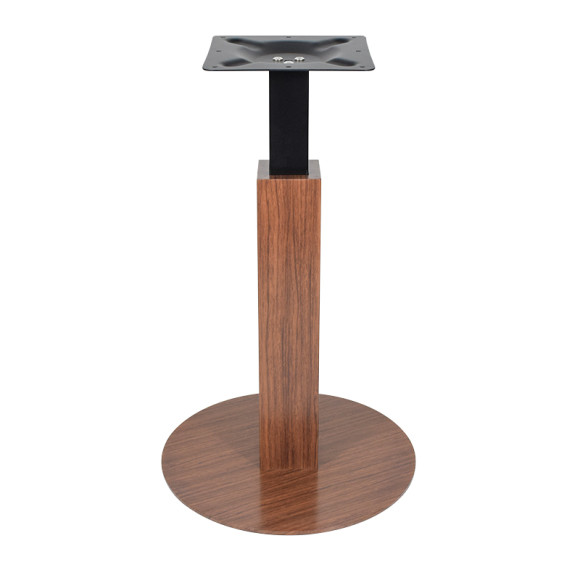 Modern Square Pedestal Table Base with Walnut Wood Grain | Commercial Restaurant Table Legs