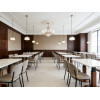 Modern Square Pedestal Table Base with Walnut Wood Grain | Commercial Restaurant Table Legs