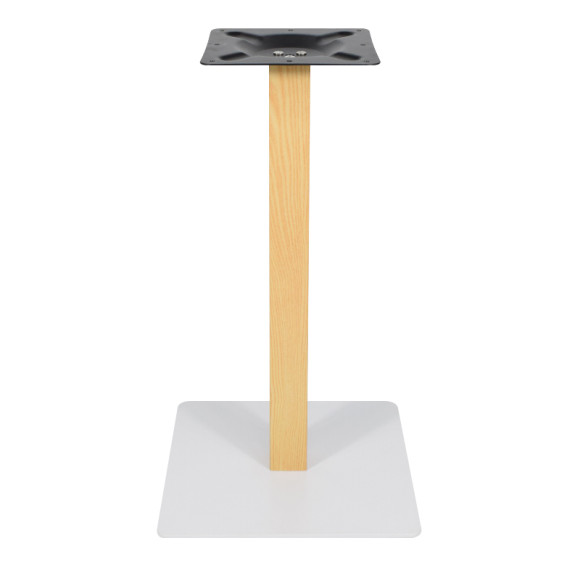 Modern Square Table Base | Light Oak Column with White Square Pedestal for Cafe & Dining Tables