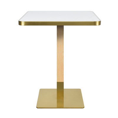 Modern Square Dining Table with White Sintered StoneTable Top & Gold Base | Square Restaurant Tables