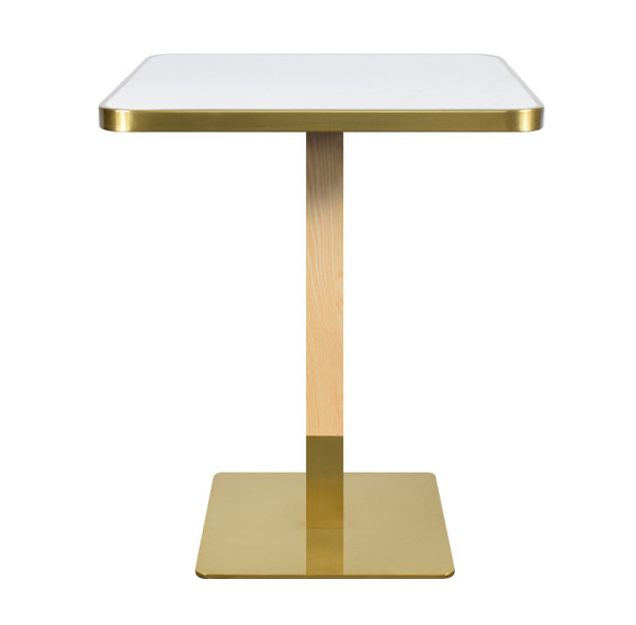 Modern Square Dining Table with White Sintered StoneTable Top & Gold Base | Square Restaurant Tables