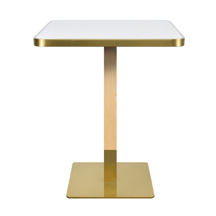 Modern Square Dining Table with White Sintered StoneTable Top & Gold Base | Square Restaurant Tables