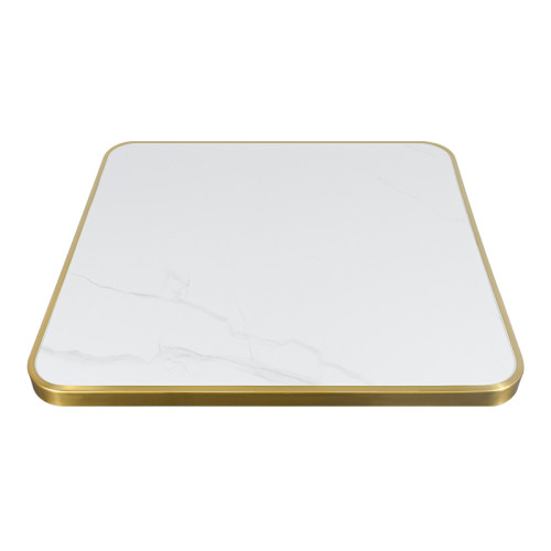 Modern Square Dining Table with White Sintered StoneTable Top & Gold Base | Square Restaurant Tables