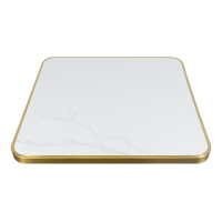 Modern Square Dining Table with White Sintered StoneTable Top & Gold Base | Square Restaurant Tables