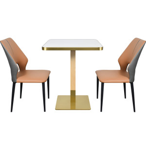 Modern Square Dining Table with White Sintered StoneTable Top & Gold Base | Square Restaurant Tables