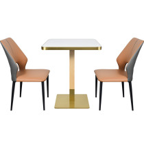 Modern Square Dining Table with White Sintered StoneTable Top & Gold Base | Square Restaurant Tables