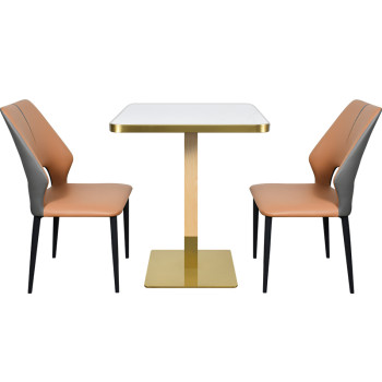 Modern Square Dining Table with White Sintered StoneTable Top & Gold Base | Square Restaurant Tables