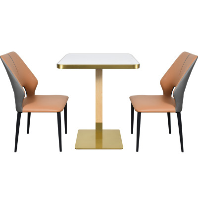 Modern Square Dining Table with White Sintered StoneTable Top & Gold Base | Square Restaurant Tables