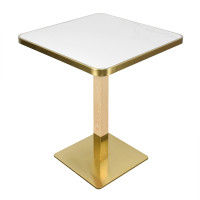 Modern Square Dining Table with White Sintered StoneTable Top & Gold Base | Square Restaurant Tables