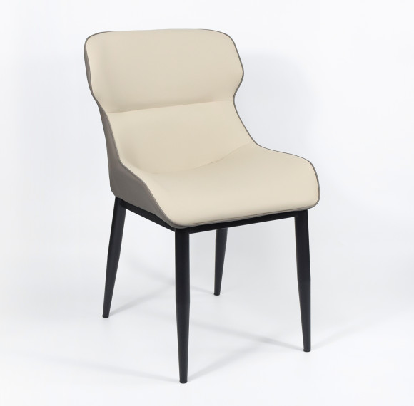 Beige & Grey Upholstered Chair with Black Metal Legsr | Modern Upholstered Dining Chairs