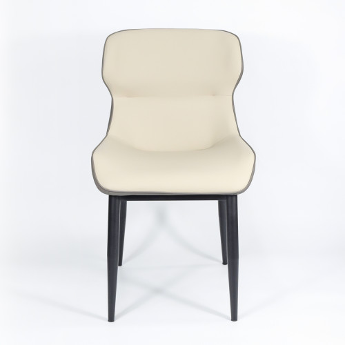 Beige & Grey Upholstered Chair with Black Metal Legsr | Modern Upholstered Dining Chairs