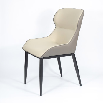 Beige & Grey Upholstered Chair with Black Metal Legsr | Modern Upholstered Dining Chairs