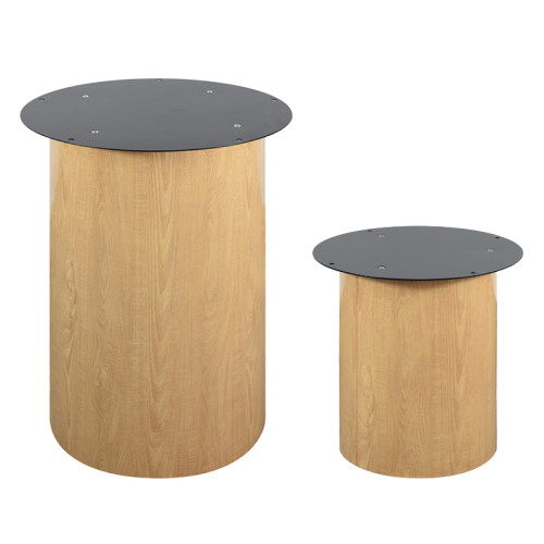 Modern Cylindrical Wood Veneer Table Base |  Metal Table Base