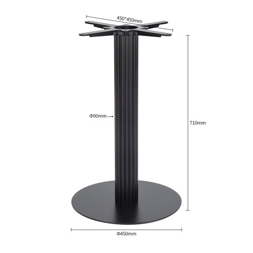 Modern Dining Table Legs |  Matte Black Ribbed Pedestal for Cafe & Dining Tables