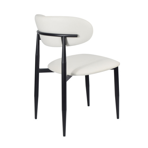 Modern Upholstered Dining Chair | Black Frame with White PU Leather Seat for Home & Commercial Use