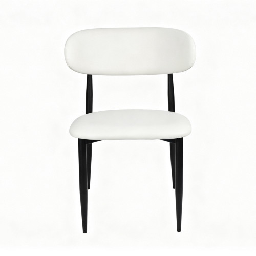 Modern Upholstered Dining Chair | Black Frame with White PU Leather Seat for Home & Commercial Use