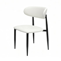 Modern Upholstered Dining Chair | Black Frame with White PU Leather Seat for Home & Commercial Use