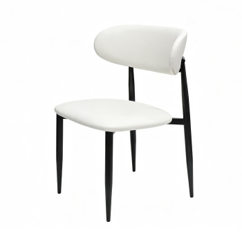 Modern Upholstered Dining Chair | Black Frame with White PU Leather Seat for Home & Commercial Use