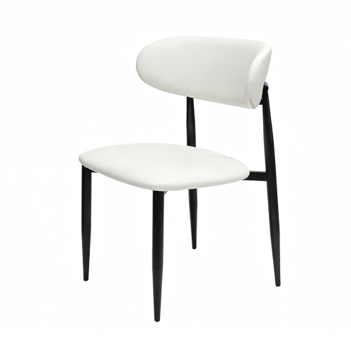Modern Upholstered Dining Chair | Black Frame with White PU Leather Seat for Home & Commercial Use