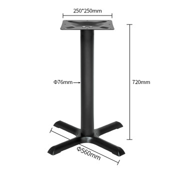 Matte Black Cast Iron Table Base | Heavy Duty 4-Cross Pedestal for Commercial Cafe & Dining Tables