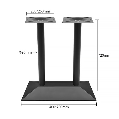 Matte Black Double Column Table Base | Pyramid Stamped Metal Pedestal for Rectangular Dining Tables