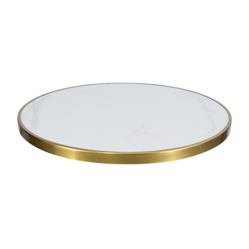 Round Sintered Stone Table Top with Brushed Gold Stainless Steel Rim | Sintered Stone Table Top