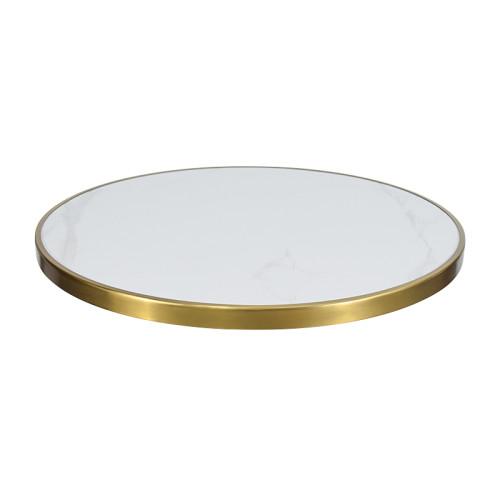 Round Sintered Stone Table Top with Brushed Gold Stainless Steel Rim | Sintered Stone Table Top