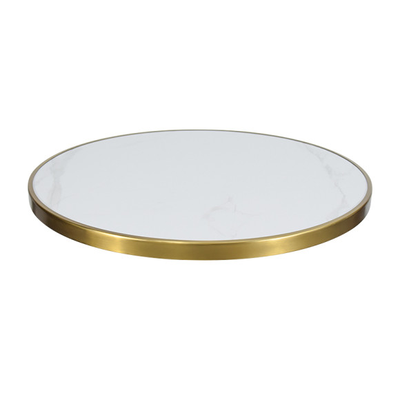 Round Sintered Stone Table Top with Brushed Gold Stainless Steel Rim | Sintered Stone Table Top