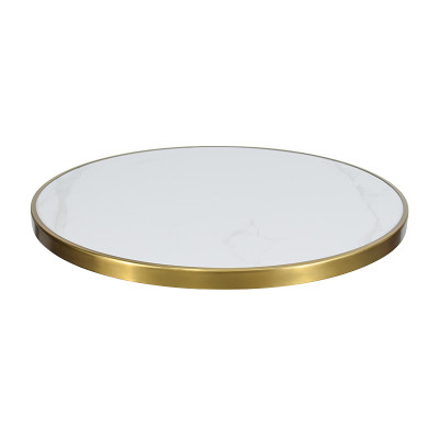 Round Sintered Stone Table Top with Brushed Gold Stainless Steel Rim | Sintered Stone Table Top