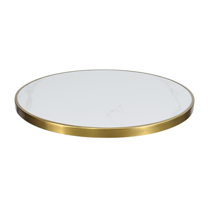 Round Sintered Stone Table Top with Brushed Gold Stainless Steel Rim | Sintered Stone Table Top