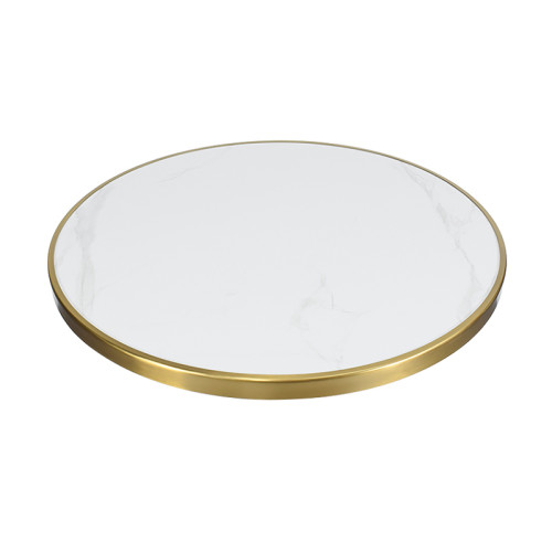 Round Sintered Stone Table Top with Brushed Gold Stainless Steel Rim | Sintered Stone Table Top