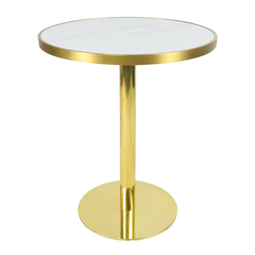 Round Sintered Stone Table Top with Brushed Gold Stainless Steel Rim | Sintered Stone Table Top