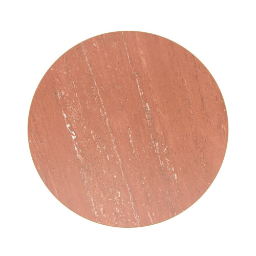 Round Red Travertine Sintered Stone Table Top | Matte Finish with Brushed Rose Gold Stainless Steel Rim