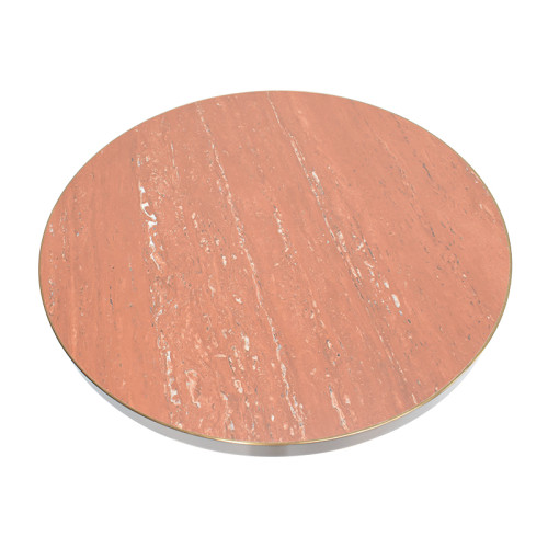 Round Red Travertine Sintered Stone Table Top | Matte Finish with Brushed Rose Gold Stainless Steel Rim