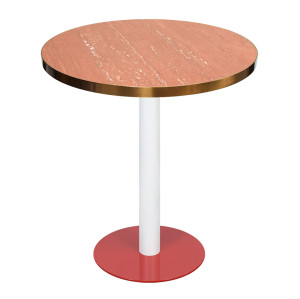 Round Red Travertine Sintered Stone Table Top | Matte Finish with Brushed Rose Gold Stainless Steel Rim