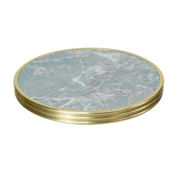 Round Green Marble-Look Sintered Stone Table Top | Titanium Gold Brushed Aluminum Rim
