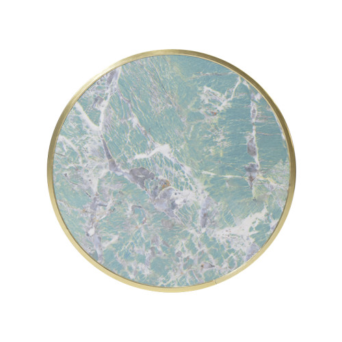 Round Green Marble-Look Sintered Stone Table Top | Titanium Gold Brushed Aluminum Rim