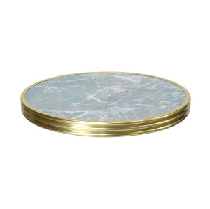 Round Green Marble-Look Sintered Stone Table Top | Titanium Gold Brushed Aluminum Rim
