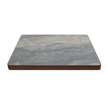 Square Grey Marble-Look Sintered Stone Table Top | Dark Walnut Aluminum Rim
