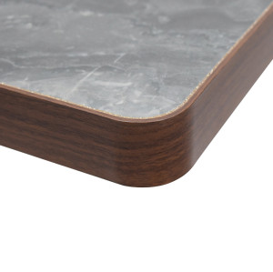 Square Grey Marble-Look Sintered Stone Table Top | Dark Walnut Aluminum Rim